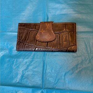 Black Croc-Embossed Leather Wallet with Monogram LV Accent